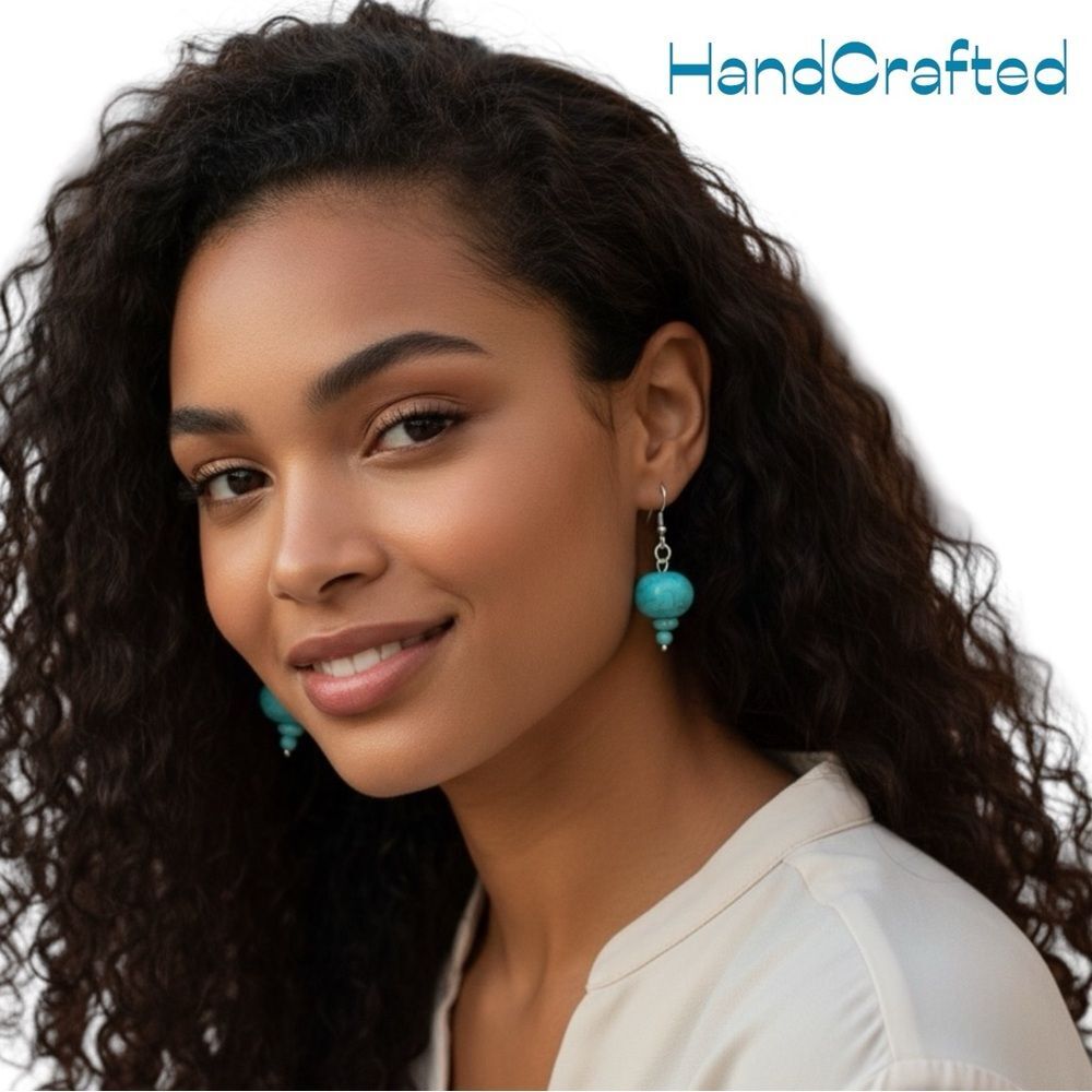 HandCrafted Amazonite W Silver Earrings NWT